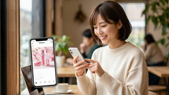 女性がスマートフォンでSNSを閲覧しています