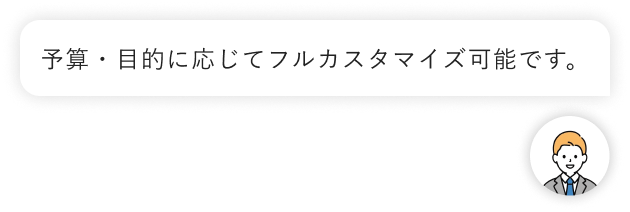予算・目的に応じてフルカスタマイズ可能です。